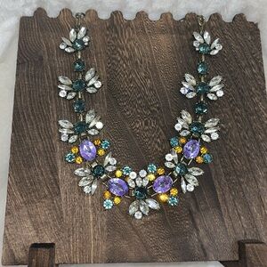 Statement necklace - purple, yellow, green on gold